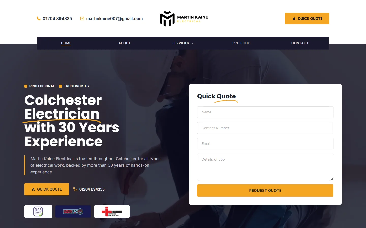 The Martin Kaine Electrical website homepage